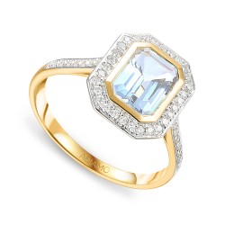 Pierścionek z akwamarynem i diamentami (R56806 Y AQ) - zdjęcie: 2