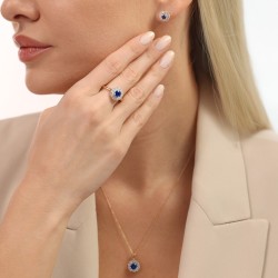 Pierścionek z szafirem i diamentami (R94939 Y SA) - zdjęcie: 6