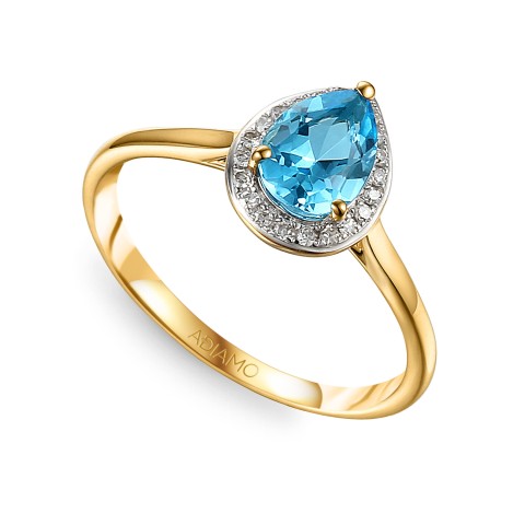 Pierścionek z blue topazem i diamentami (R62902 Y BT)