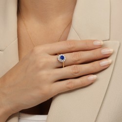 Pierścionek z szafirem i diamentami (R94939 Y SA) - zdjęcie: 3