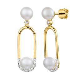 Kolczyki z perłami i diamentami (E94701 Y PL) - zdjęcie: 2