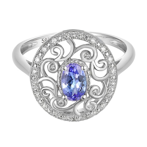 Pierścionek z tanzanitem i diamentami (R86861 W T)