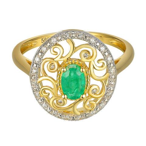 Pierścionek ze szmaragdem i diamentami (R86861 Y EM)