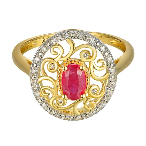 Pierścionek z rubinem i diamentami (R86861 Y RU)