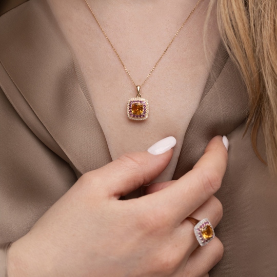 Zawieszka z cytrynem, rodolitami i diamentami (P90182 Y CT)