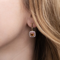 Kolczyki z cytrynami, rodolitami i diamentami (E90182 Y A CT)