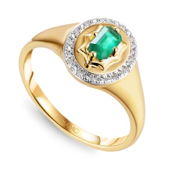 Sygnet ze szmaragdem i diamentami (R93931 Y EM)