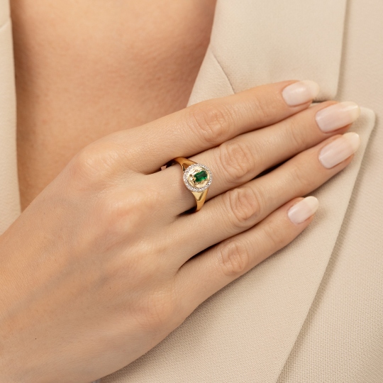 Sygnet ze szmaragdem i diamentami (R93931 Y EM): 10