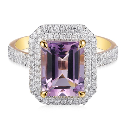 Pierścionek z różowym ametystem i diamentami (R98239 Y PAM)