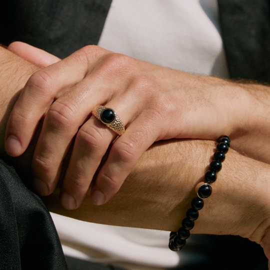 Sygnet złoty z czarnym agatem (R97687 Y BAG): 12