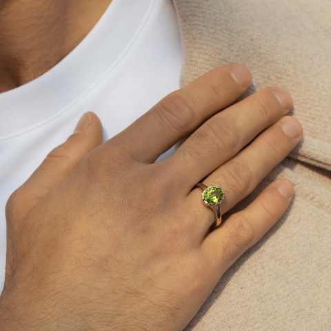 Sygnet złoty z perydotem (R97689 W PT)