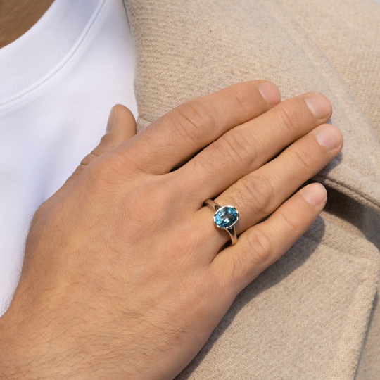 Sygnet złoty z niebieskim topazem (R97689 W BT): 24