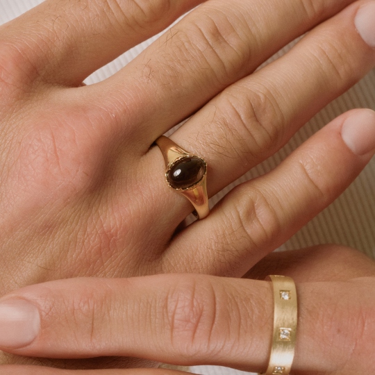 Sygnet złoty z kwarcem dymnym (R97688 Y SQ): 18