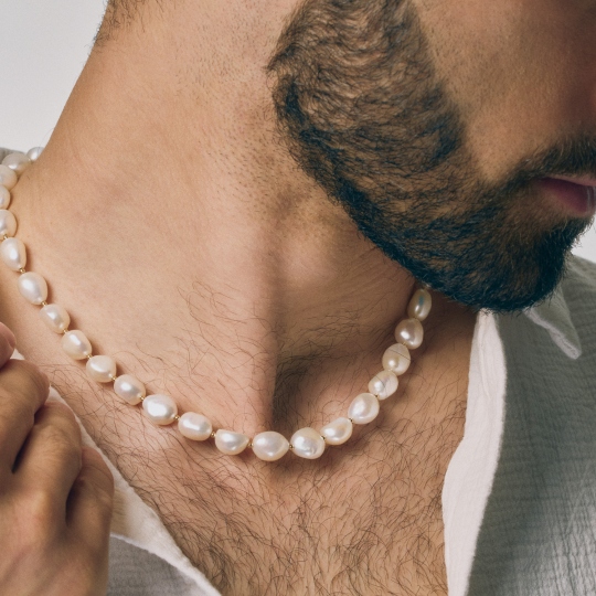 Naszyjnik złoty z perłami (N12054 Y PL)