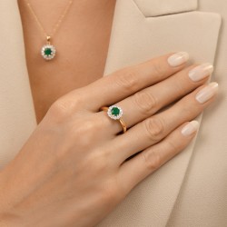 Pierścionek ze szmaragdem i diamentami (R82050 Y EM) - zdjęcie: 3