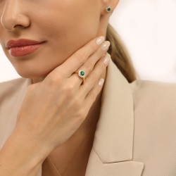 Pierścionek ze szmaragdem i diamentami (R82050 Y EM) - zdjęcie: 6