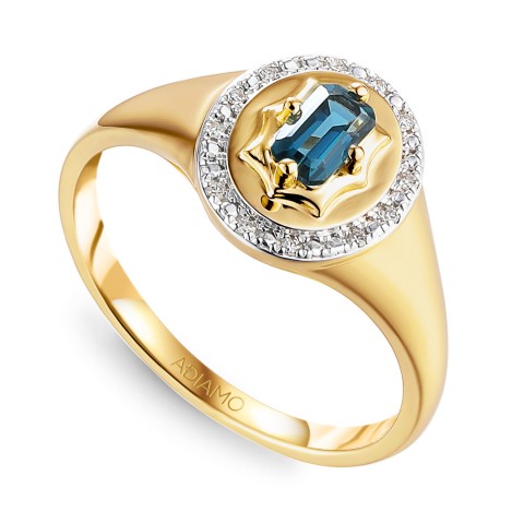 Sygnet z london blue topazem i diamentami (R93931 Y LBT)