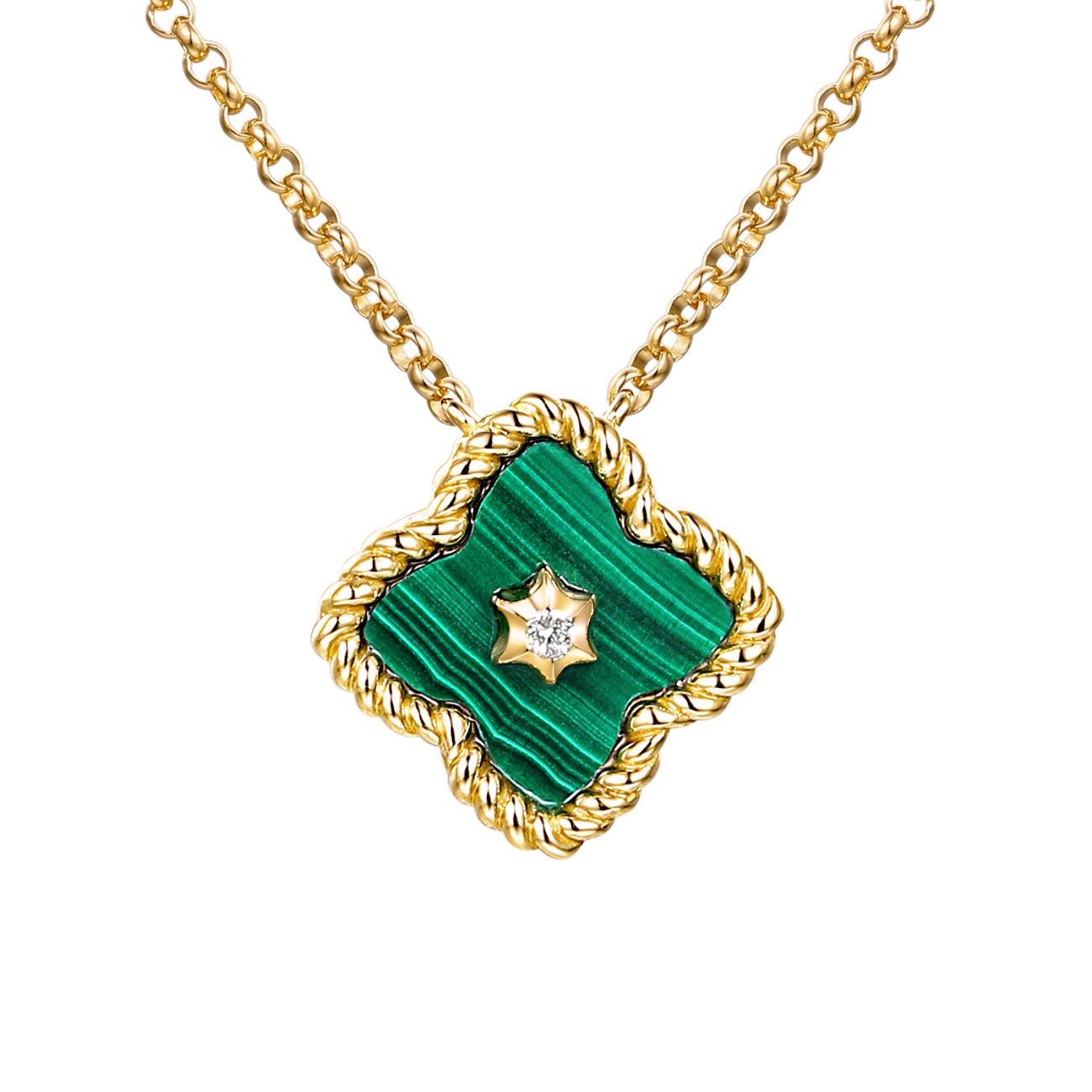 Naszyjnik z malachitem i diamentem (N12141 Y G MA)