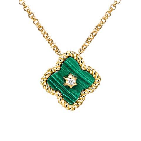 Naszyjnik z malachitem i diamentem (N12141 Y G MA)