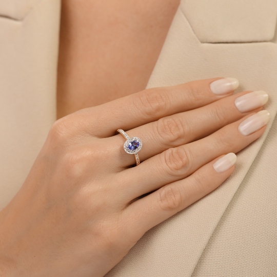Pierścionek z tanzanitem i diamentami (R46558 YW T): 10
