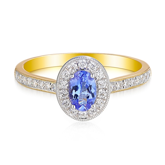 Pierścionek z tanzanitem i diamentami (R46558 YW T): 10
