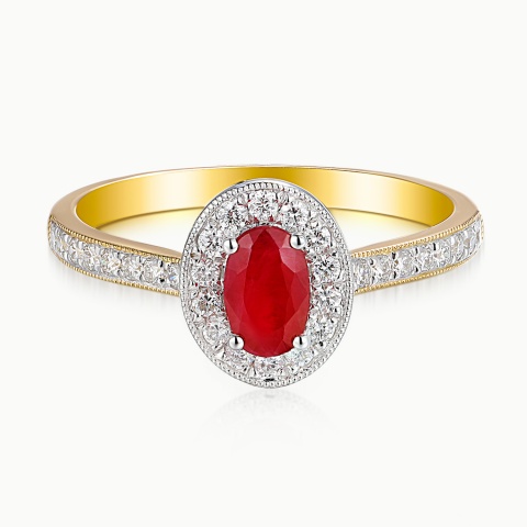 Pierścionek z rubinem i diamentami (R46558 YW RU)