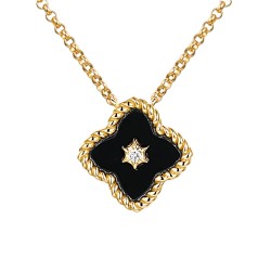 Naszyjnik z czarnym agatem i diamentem (N12141 Y G BAG) - zdjęcie: 2