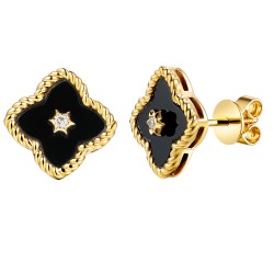 Kolczyki z czarnym agatem i diamentami (E98240 Y S BAG) - zdjęcie: 2