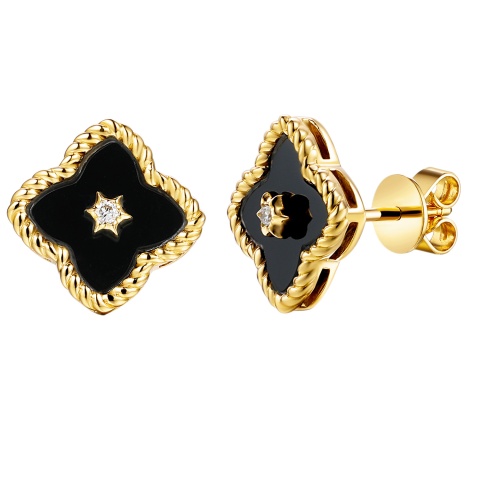 Kolczyki z czarnym agatem i diamentami (E98240 Y S BAG)