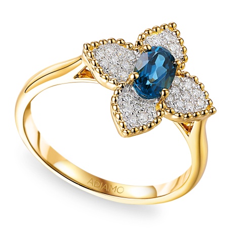 Pierścionek z london blue topazem i diamentami (R98881 Y LBT)