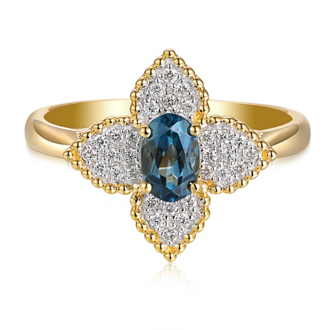 Pierścionek z london blue topazem i diamentami (R98881 Y LBT)