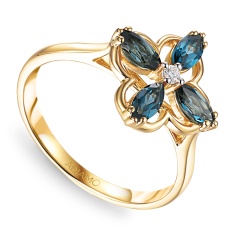 Pierścionek z london blue topazami i diamentem (R98901 Y LBT)