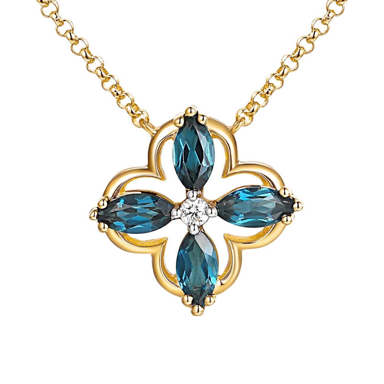 Naszyjnik z london blue topazami i diamentem (N12243 Y G LBT)