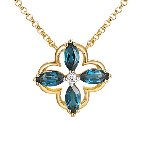 Naszyjnik z london blue topazami i diamentem (N12243 Y G LBT)