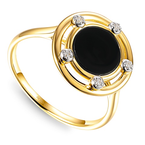 Pierścionek z czarnym agatem i diamentami (R98887 Y BAG)