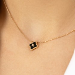 Naszyjnik z czarnym agatem i diamentem (N12141 Y G BAG) - zdjęcie: 3