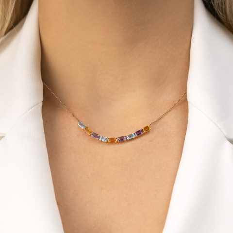 Naszyjnik z kolorowymi kamieniami (N12236 Y G AM,BT,CT)