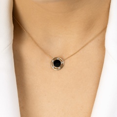 Naszyjnik z czarnym agatem i diamentami (N12254 Y G BAG)