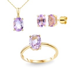Komplet biżuterii z różowymi ametystami (E43062YPAM+P43062YPAM+R43062YPAM) - zdjęcie: 2
