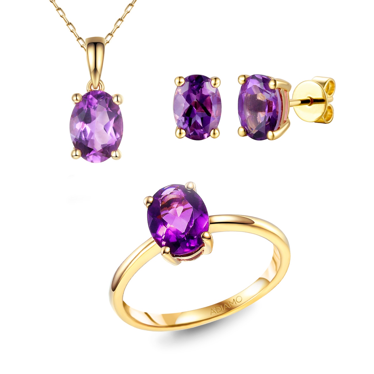 Komplet biżuterii z ametystami (E43062YAM+P43062YAM+R43062YAM)