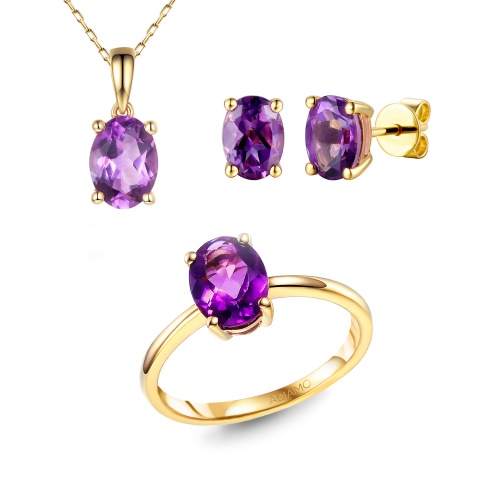 Komplet biżuterii z ametystami (E43062YAM+P43062YAM+R43062YAM)