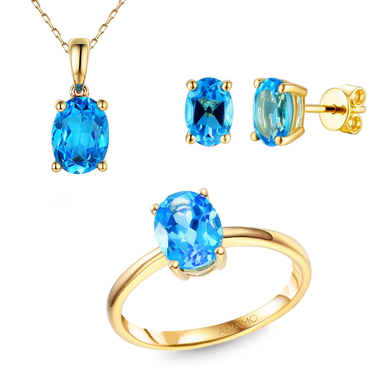 Komplet biżuterii z niebieskimi topazami (E43062YBT+P43062YBT+R43062YBT)