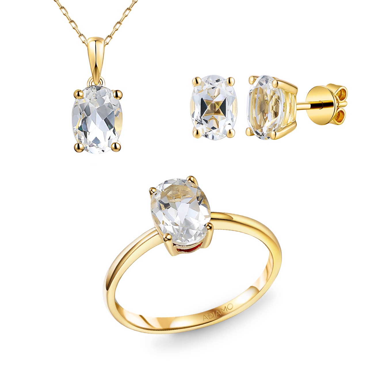 Komplet biżuterii z białymi topazami (E43062YWT+P43062YWT+R43062YWT)