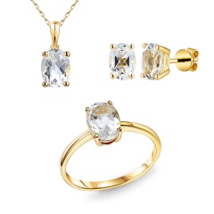 Komplet biżuterii z białymi topazami (E43062YWT+P43062YWT+R43062YWT)