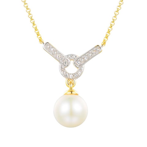 Naszyjnik z perłą i diamentami (N12234 Y G PL)