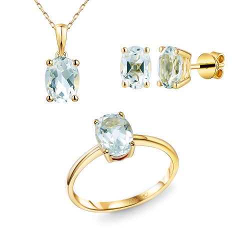 Komplet biżuterii z akwamarynami (E43062YAQ+P43062YAQ+R43062YAQ)