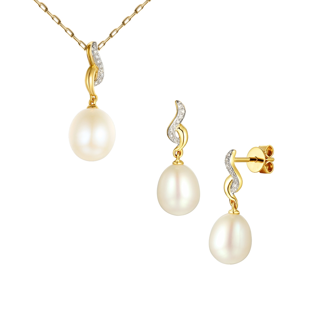Komplet biżuterii z perłami i diamentami (Komplet E+P P55719 Y)