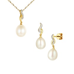 Komplet biżuterii z perłami i diamentami (Komplet E+P P55719 Y) - zdjęcie: 2