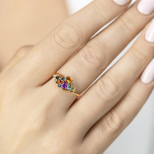 Pierścionek z kolorowymi kamieniami i diamentami (R98894 Y AM,BT,CT,PT): 10