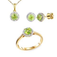 Komplet biżuterii z perydotami i diamentami (E98723YSPT+P98723YPT+R98723YPT)